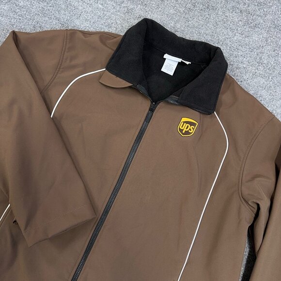 UPS Jacket Adult Mens XL Brown Employee Uniform Fleece Lined Softshell Full Zip - Picture 1 of 11